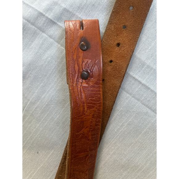 Brn Leather Western Boho Belt Embossed Animal Print No buckle Unisex - Picture 10 of 10